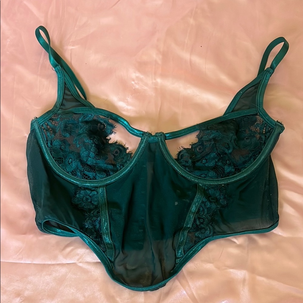 Pretty Little Thing Jade Green Lingerie Corset Sheer Bra